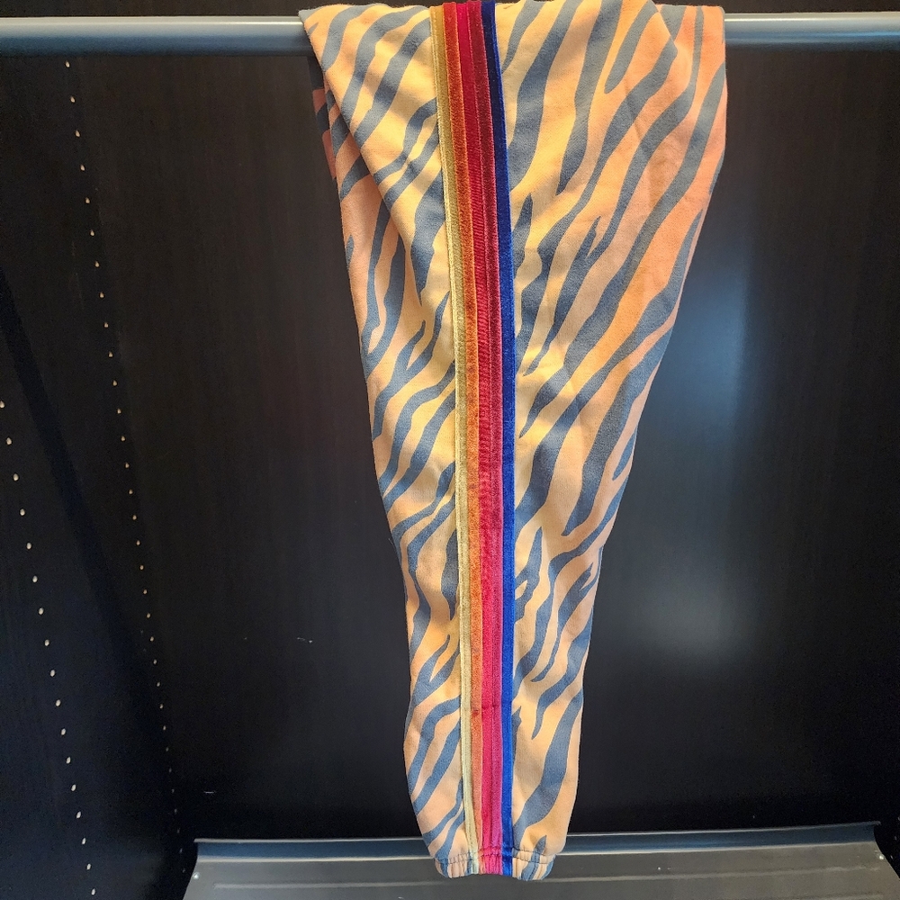 NWOT XS Aviator Nation Orange Tiger Stripe Sweats with Velour Stripes